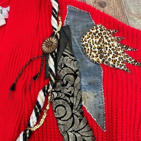 Vintage Focus Red Long Cardigan Sweater Women’s Large - Picture 11 of 13